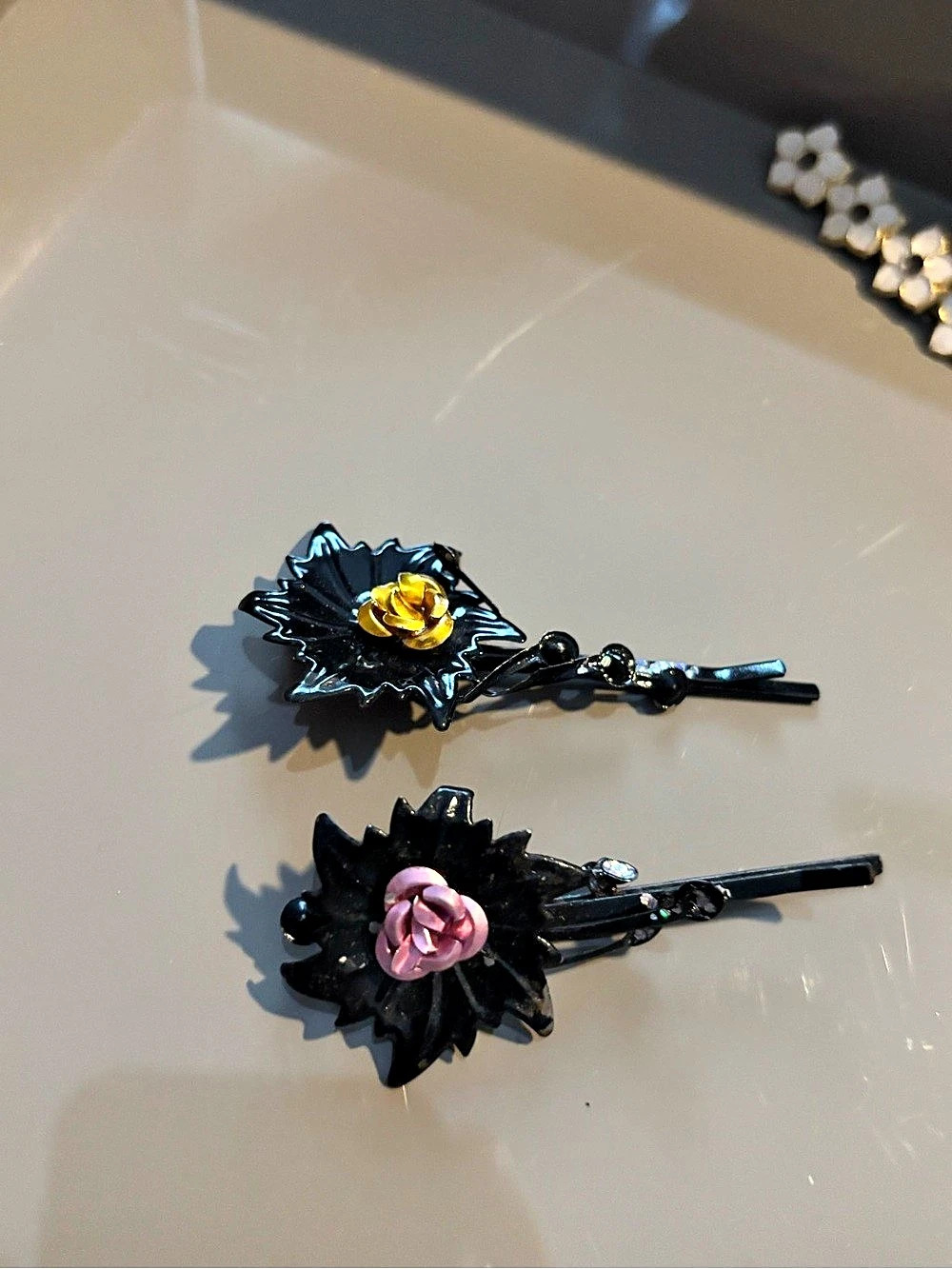 Floral Flower Hair Clips Black,pink & Black and Yellow Like New
